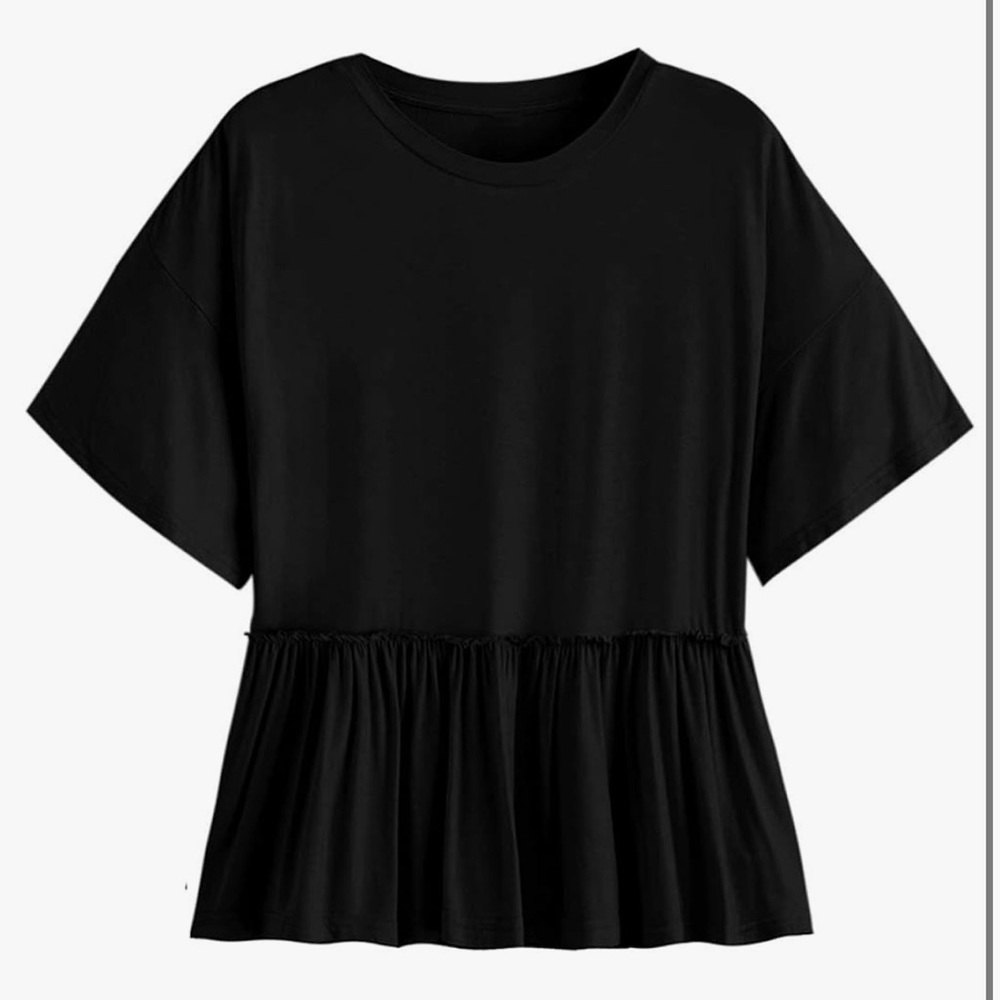 Loose Ruffle Hem Short Sleeve High Low Peplum Blouse